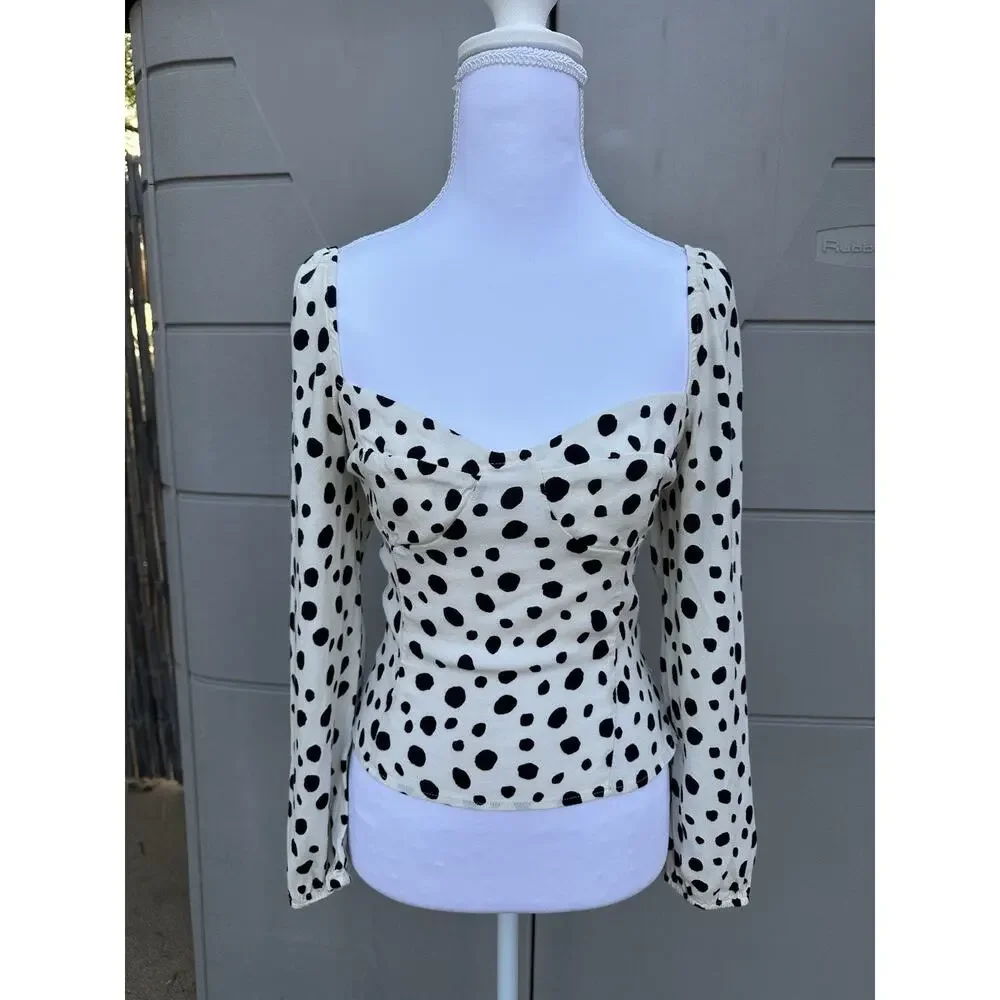 Reformation Reign Top Puff Sleeves Ink Blot Empire Waist Renaissance Milk Maid 6